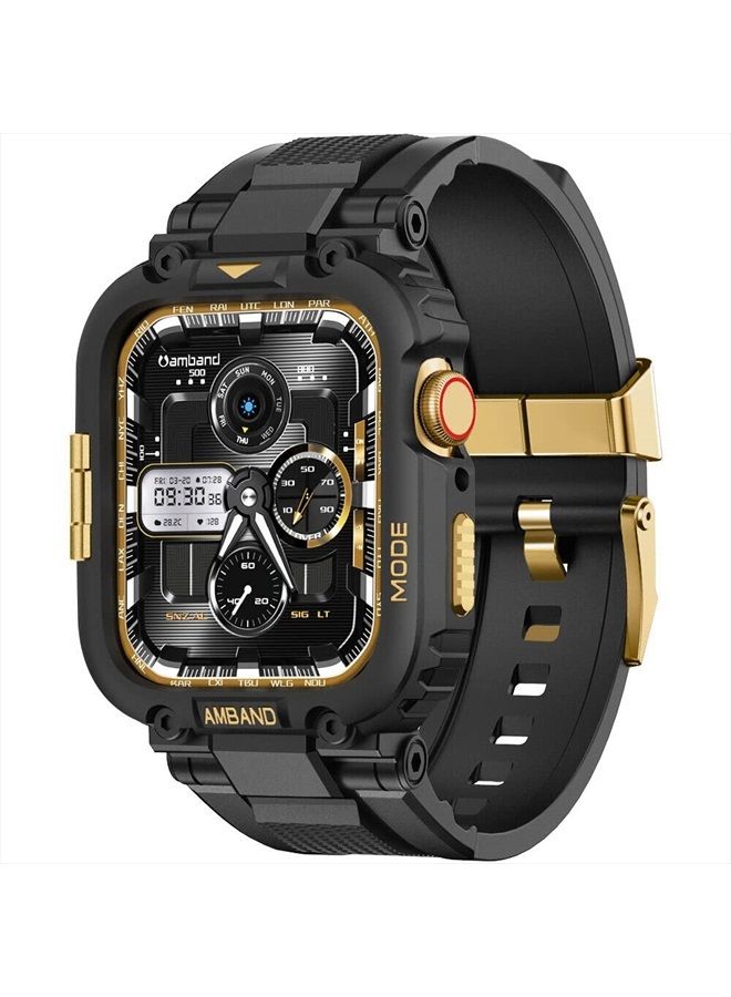 amBand أحزمة متوافقة مع ساعة آبل 8/7 41 مم، غلاف رياضي متين من سلسلة M1 مع حزام TPU غلاف واقي عسكري قوي لحماية iWatch 6/SE/5/4/3/2 40 مم 38 مم للرجال باللون الأسود والذهبي - Image 1