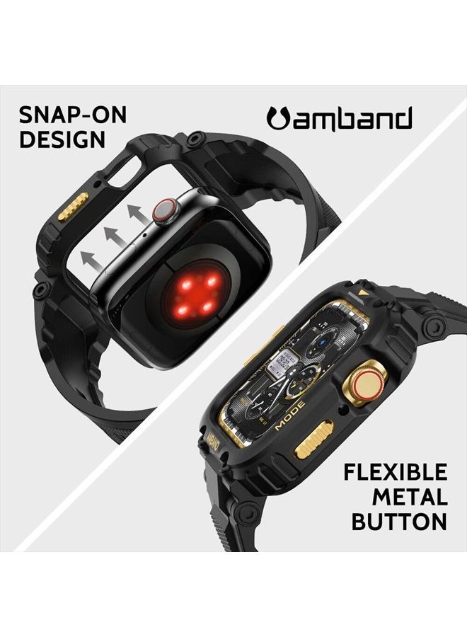 amBand أحزمة متوافقة مع ساعة آبل 8/7 41 مم، غلاف رياضي متين من سلسلة M1 مع حزام TPU غلاف واقي عسكري قوي لحماية iWatch 6/SE/5/4/3/2 40 مم 38 مم للرجال باللون الأسود والذهبي - Image 5