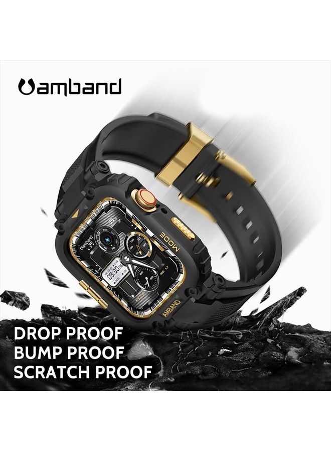 amBand أحزمة متوافقة مع ساعة آبل 8/7 41 مم، غلاف رياضي متين من سلسلة M1 مع حزام TPU غلاف واقي عسكري قوي لحماية iWatch 6/SE/5/4/3/2 40 مم 38 مم للرجال باللون الأسود والذهبي - Image 3