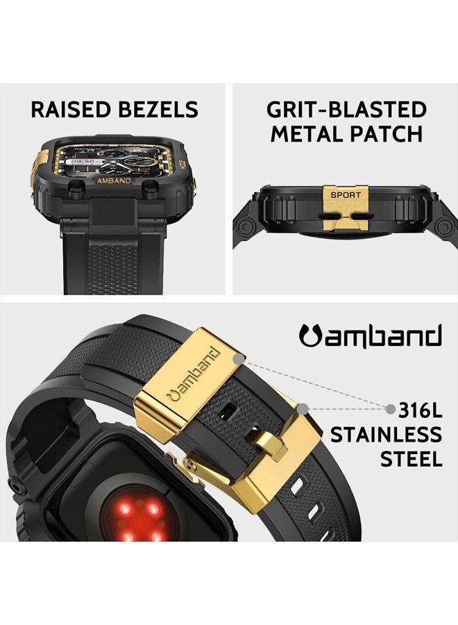 amBand أحزمة متوافقة مع ساعة آبل 8/7 41 مم، غلاف رياضي متين من سلسلة M1 مع حزام TPU غلاف واقي عسكري قوي لحماية iWatch 6/SE/5/4/3/2 40 مم 38 مم للرجال باللون الأسود والذهبي - Image 2