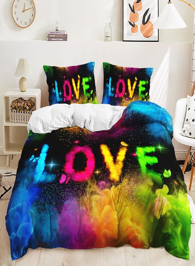 AILONEN 3D Love Printed Duvet Cover Set King Size, Colored Fog Rainbow Comforter Cover Set,Colorful Tie Dye Quilt Cover and 2 Pillowcases,3 Pieces - Image 1