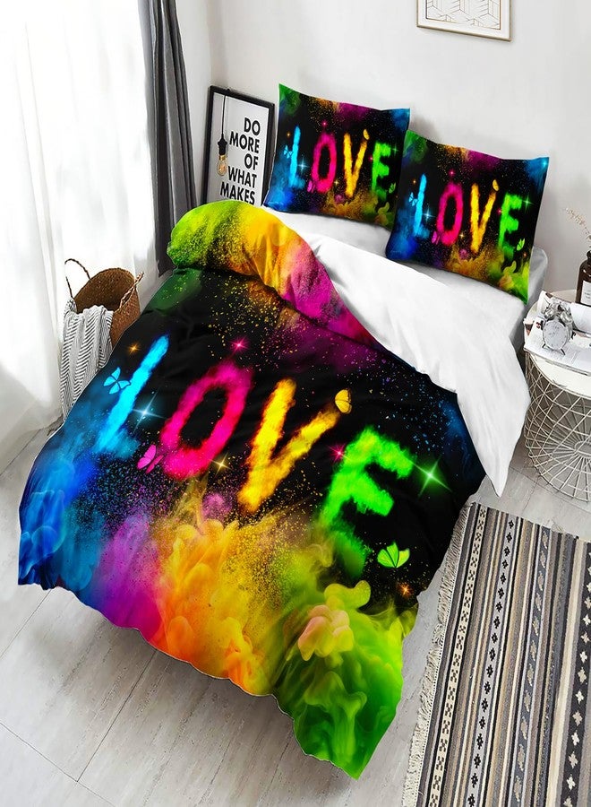 AILONEN 3D Love Printed Duvet Cover Set King Size, Colored Fog Rainbow Comforter Cover Set,Colorful Tie Dye Quilt Cover and 2 Pillowcases,3 Pieces - Image 2