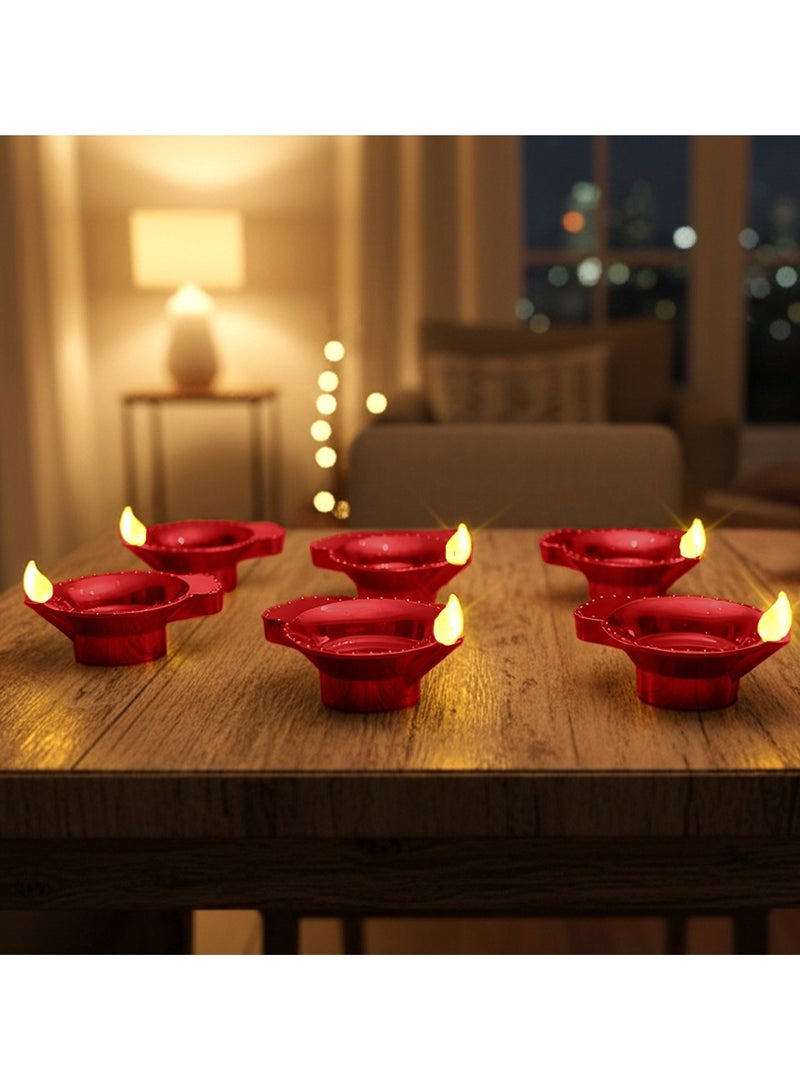 zayo Decorative LED Diyas Pack of 6 – Red, Battery Operated with Water Sensor - Image 3