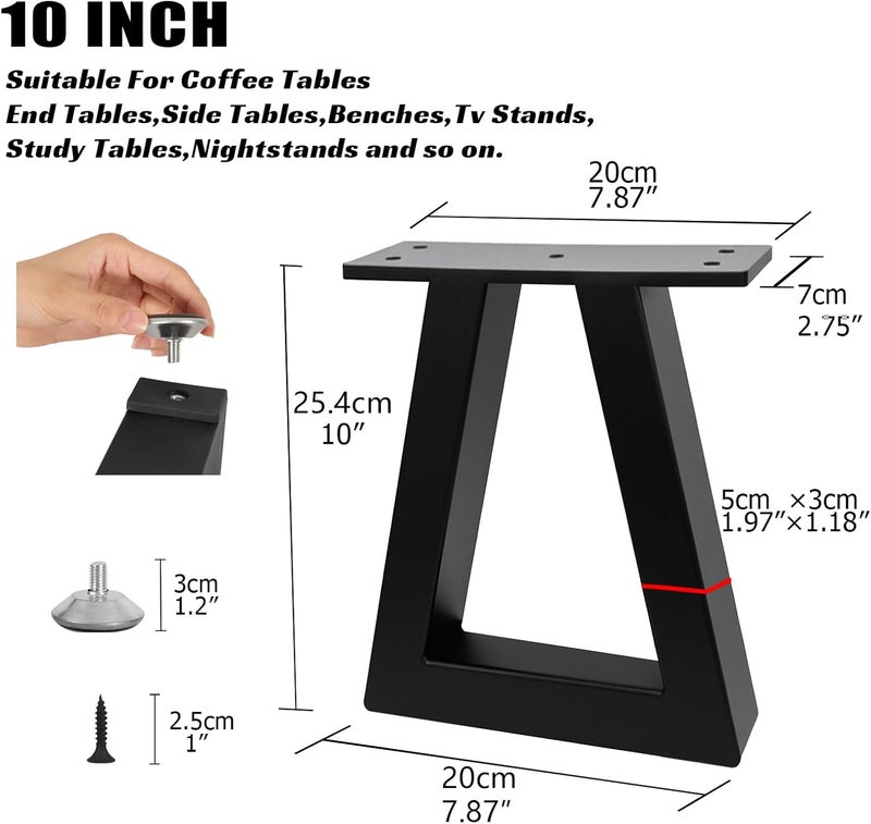 YCFHFC 10 '' Trapezoid Metal Table Legs Heavy Duty Steel Furniture Legs for DIY Sofa, Couch, Bench,Stool,Coffee Table, End/Side Table,Cabinet Feets (Set of 2, Black) - Image 3