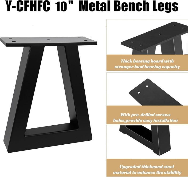 YCFHFC 10 '' Trapezoid Metal Table Legs Heavy Duty Steel Furniture Legs for DIY Sofa, Couch, Bench,Stool,Coffee Table, End/Side Table,Cabinet Feets (Set of 2, Black) - Image 4
