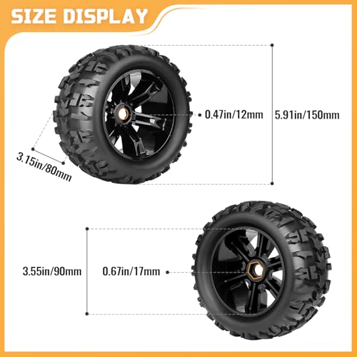 FriHobby Preglued 18 Monster Truck Ties and Wheels OD 59 17mm Hex MT Tires Wheels Set fit Traxxas Maxx ERevo 20 33 Summit Revo 33 Arrma Kraton Outcast 46S Brushless Power - Image 5