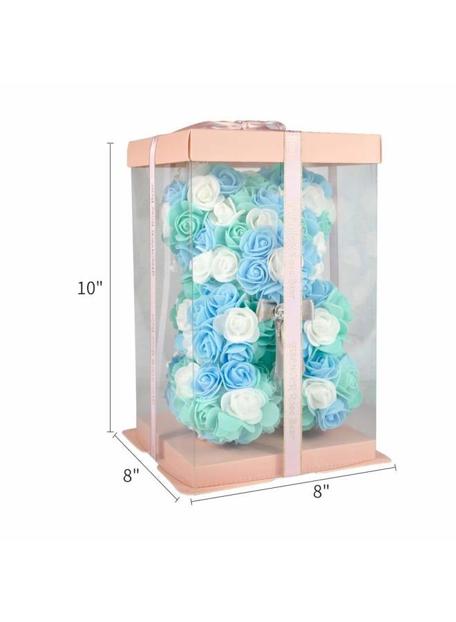 ASENVER Hand Made Artificial Flowers Rose Bear Pure Color for Valentine Birthday and Mother's Day with a 10" Pink Gift Box (Grey Bow-Tricolor Flower) - Image 3