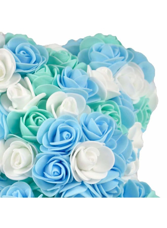 ASENVER Hand Made Artificial Flowers Rose Bear Pure Color for Valentine Birthday and Mother's Day with a 10" Pink Gift Box (Grey Bow-Tricolor Flower) - Image 5