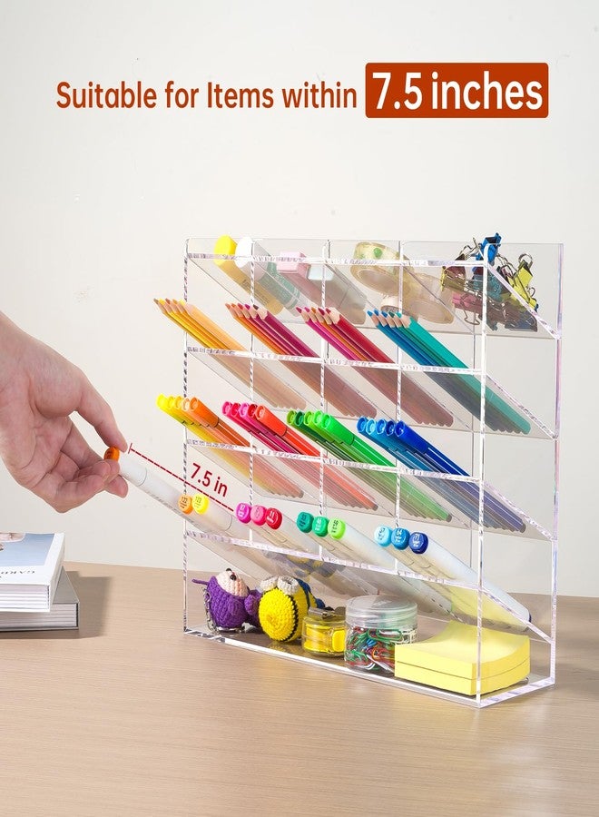 BEYGORM Acrylic Vertical Marker Organizer for 200 Markers,Angled Pen Holders Desktop Organization,Clear Large Stationary Pencil Holder for Desk,Art Supply Storage Organizers for School Supplie - Image 4
