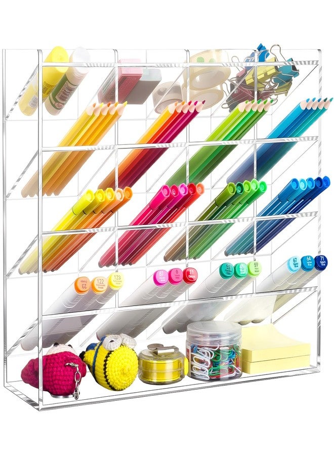 BEYGORM Acrylic Vertical Marker Organizer for 200 Markers,Angled Pen Holders Desktop Organization,Clear Large Stationary Pencil Holder for Desk,Art Supply Storage Organizers for School Supplie - Image 1