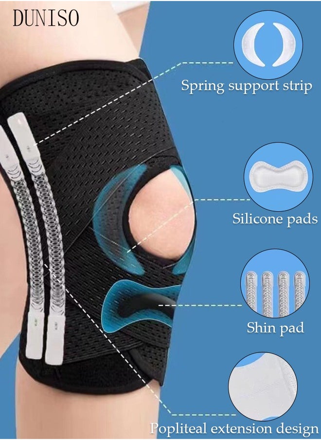 DUNISO - 1PCS Knee Pad Knee Brace with Side Stabilizers and Patella Gel Pads Adjustable Compression Knee Support Braces for Knee Pain Meniscus Tear ACL MCL Arthritis Joint Pain Relief Injury Recovery - Image 1