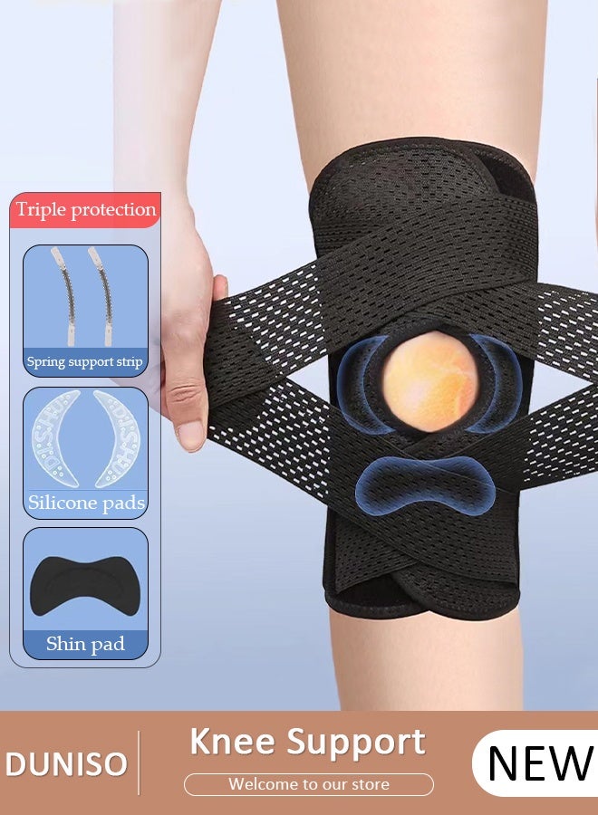 DUNISO 1 قطعة وسادة الركبة دعامة الركبة مع المثبتات الجانبية ومنصات هلام الرضفة قابل للتعديل ضغط دعم الركبة الأقواس لألم الركبة الغضروف المفصلي المسيل للدموع ACL MCL التهاب المفاصل تخفيف آلام المفاصل التعافي من الإصابات - Image 1