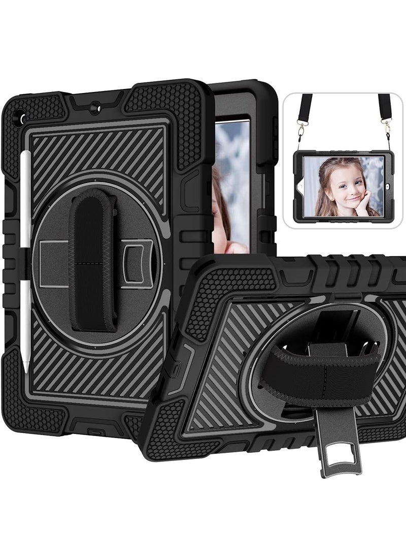 iPad 10.2 (2019-2021) Case: 360° Rotating Stand, Shockproof, Wrist & Shoulder Strap - Image 1