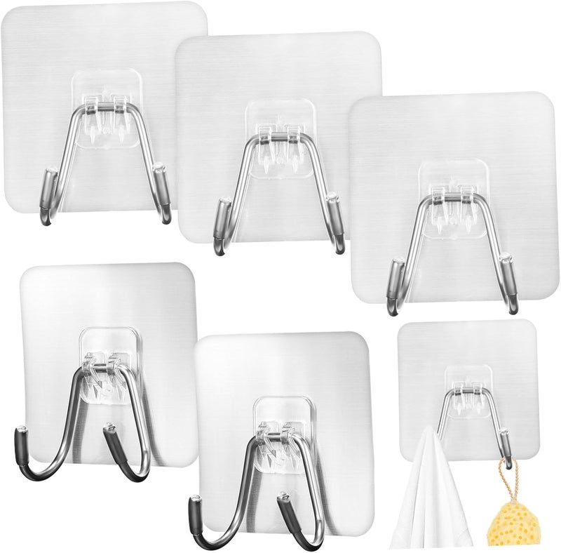 DECHOUS 5pcs Stainless Steel Adhesive Hooks Heavy Duty Sticky Wall Hooks for Hanging Towels Coats Kitchen Bathroom Bedroom Space Saving - Image 1