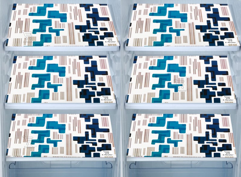 E-Retailer® Waterproof PVC Refrigerator Drawer Mats/Multipurpose Mats/Fridge Mats Set of 6 Pcs (Color-Geometric Blue, 17.5X11.5 Inches) - Image 1
