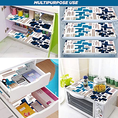 E-Retailer® Waterproof PVC Refrigerator Drawer Mats/Multipurpose Mats/Fridge Mats Set of 6 Pcs (Color-Geometric Blue, 17.5X11.5 Inches) - Image 2