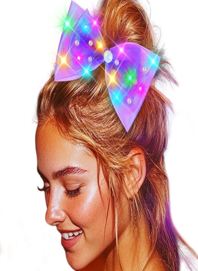 JEAIRTS Light Up Hair Bow Clip Glow LED Birthday Bow Accessories for Women(2-Purple) - Image 1