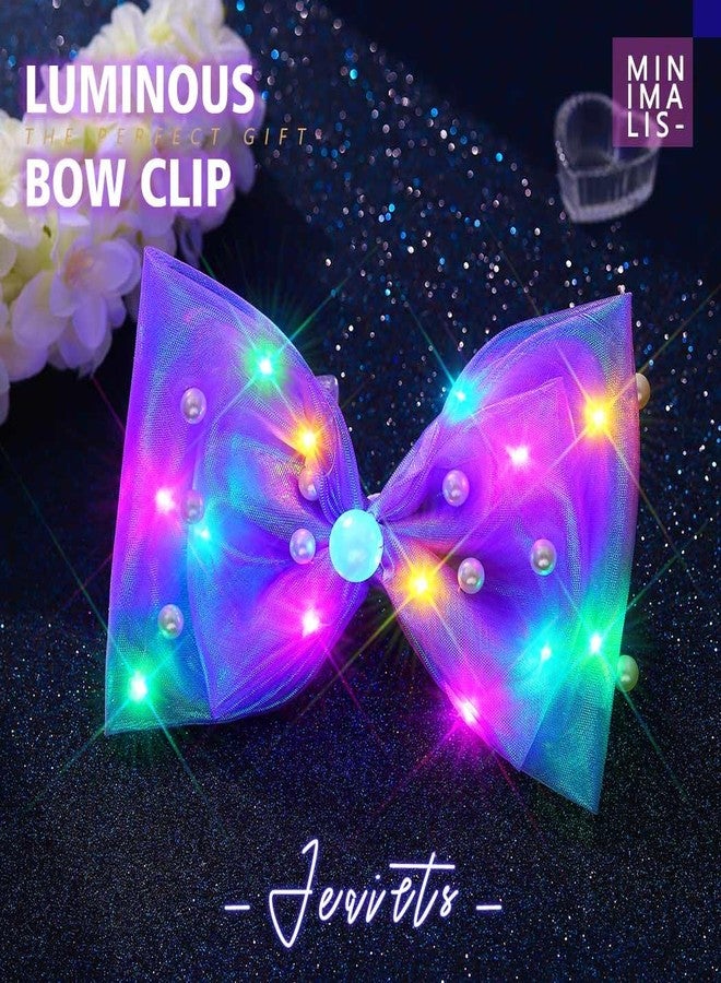 JEAIRTS Light Up Hair Bow Clip Glow LED Birthday Bow Accessories for Women(2-Purple) - Image 2