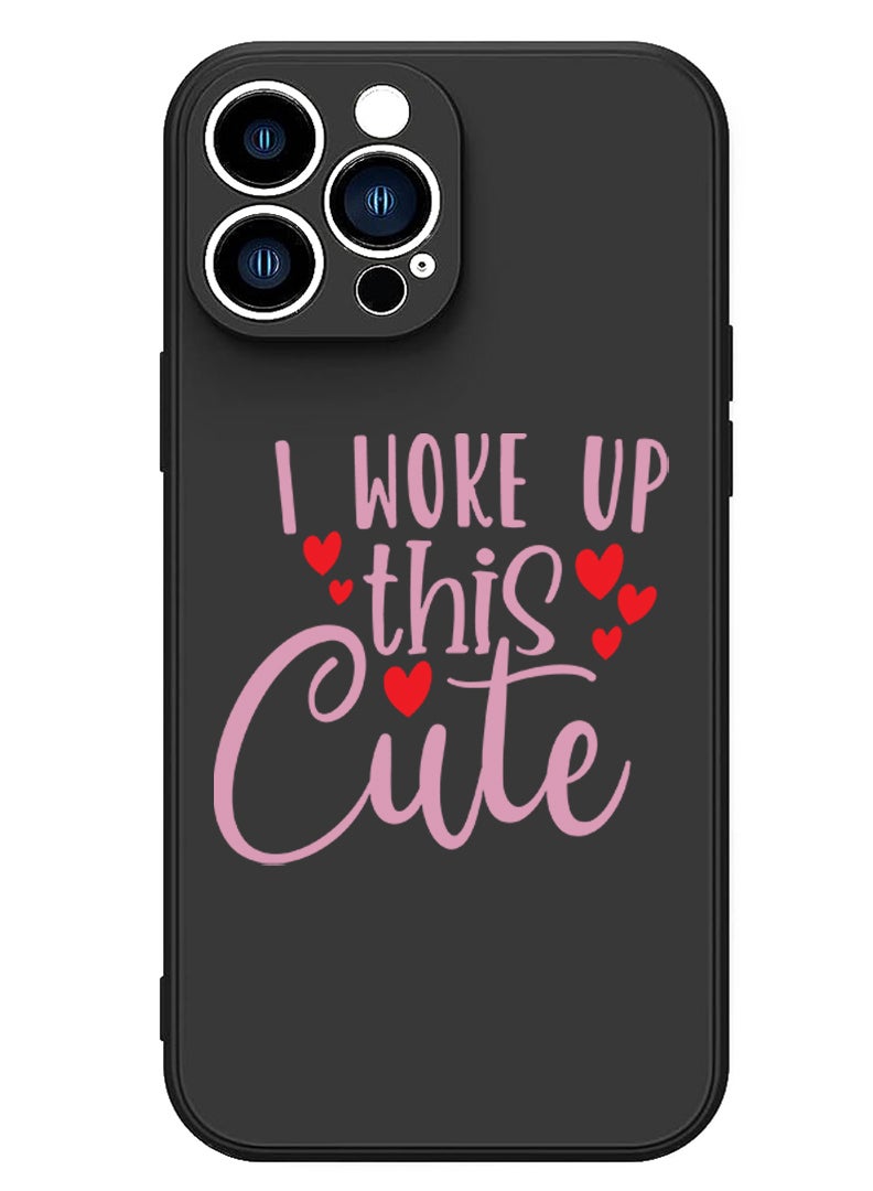 Theodor Protective Slim Fit Case Liquid Silicone Cover with Full Body Protection Anti-Scratch Shockproof Case For iPhone 15 Pro Black - i woke up this cute - Image 1