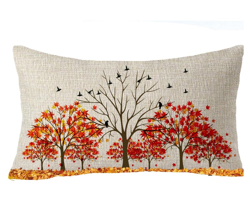 FELENIW Happy Fall Yall Golden Autumn Red Maple Leaves Family Home Gift Throw Pillow Cover Cushion Case Cotton Linen Material Decorative Lumbar 12 x 20 inches