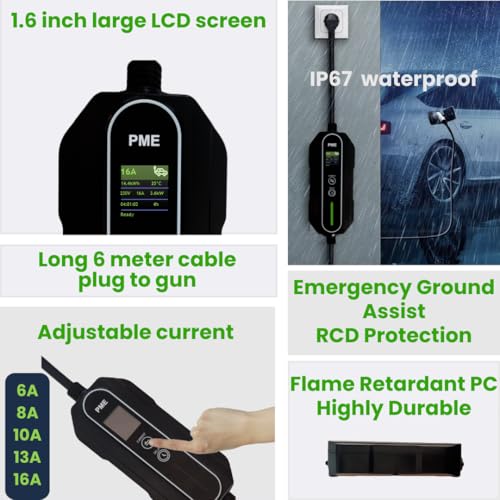 PME 3.6kW Portable EV Charger – 16A Smart Charging | IP67 Waterproof | Long 6m Cable | Adjustable Current | RCD Safety | 5-Year Warranty | for Tata Nexon, MG ZS, Kia EV6 & More | Made in India - Image 3