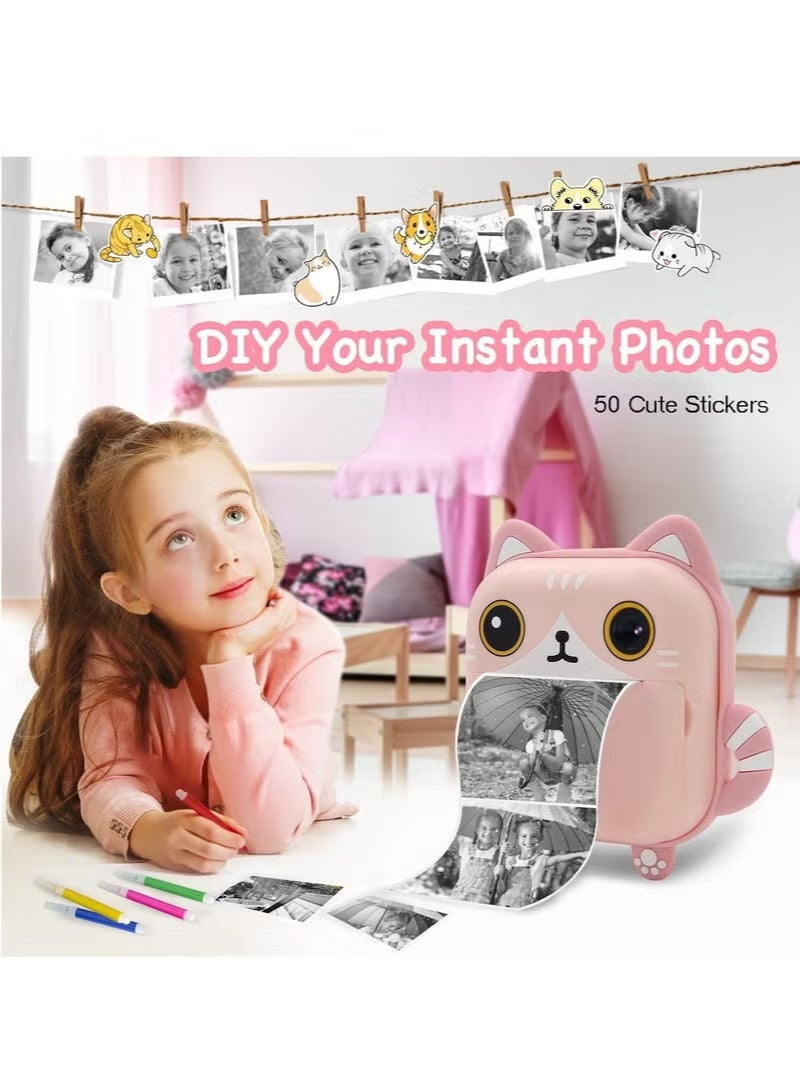 48MP Children's Camera, Instant Print Cat-shape Camera, 2.4-inch Screen Dual Lens 1080P HD Video Camera Comes with 32GB TF Card, as Gifts for Kids (Pink) - Image 5