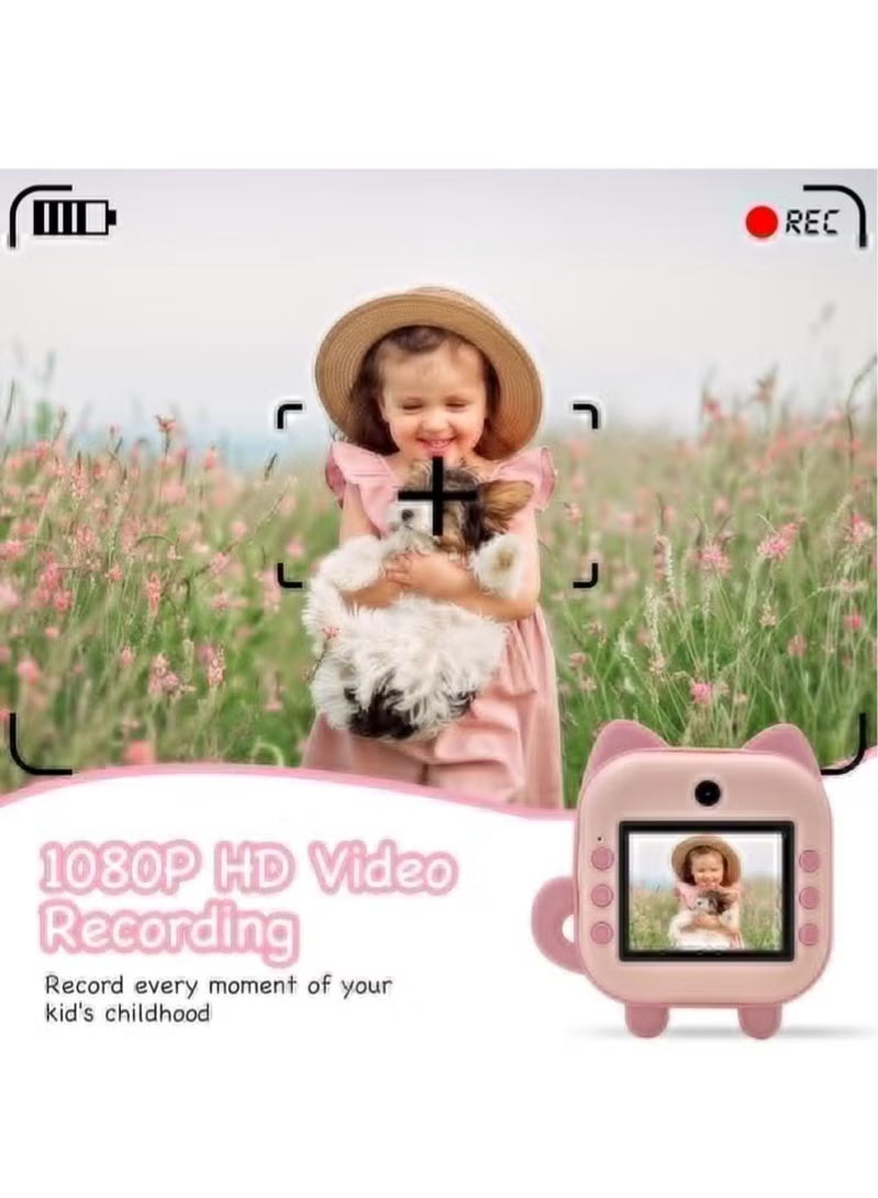 48MP Children's Camera, Instant Print Cat-shape Camera, 2.4-inch Screen Dual Lens 1080P HD Video Camera Comes with 32GB TF Card, as Gifts for Kids (Pink) - Image 4