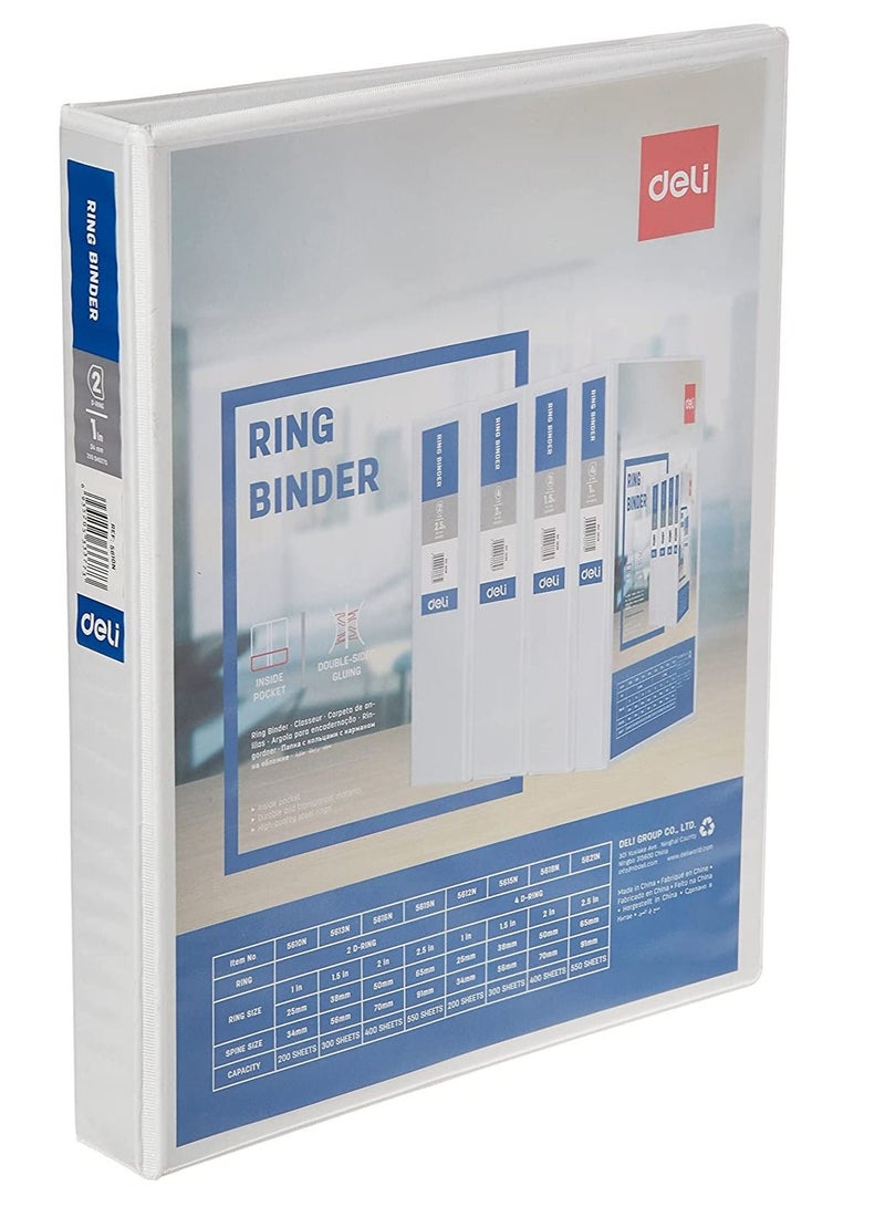 Deli 4-Piece Ring Binder White Two Rings 1Inch Wide  - Image 2