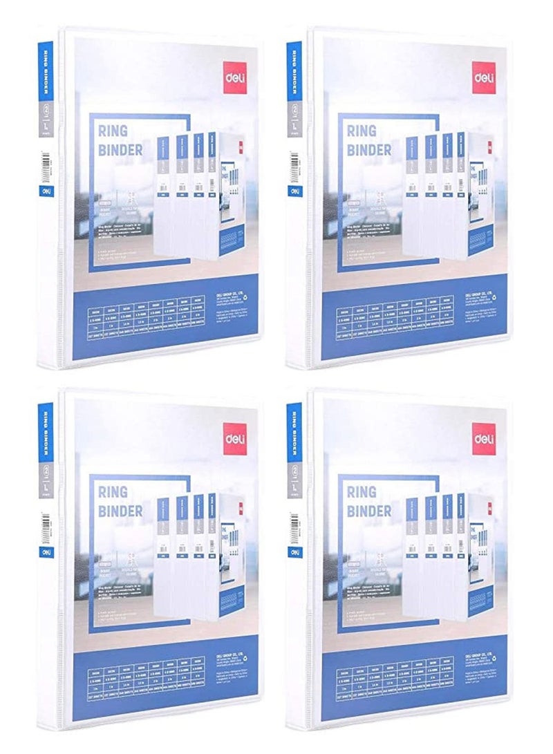 Deli 4-Piece Ring Binder White Two Rings 1Inch Wide  - Image 1