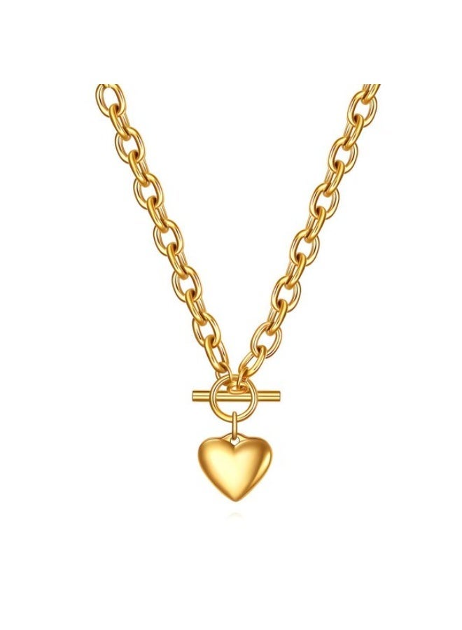18K Gold Plated Heart Necklace for Women, Stainless Steel, Waterproof & Hypoallergenic, 48cm