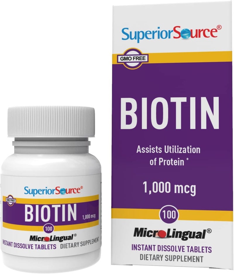 Superior Source Biotin 1000 mcg. Under The Tongue Quick Dissolve MicroLingual Tablets, 100 Count, Supports Healthy Hair, Skin, and Nail Growth, Helps Support Energy Metabolism, Non-GMO - Image 1