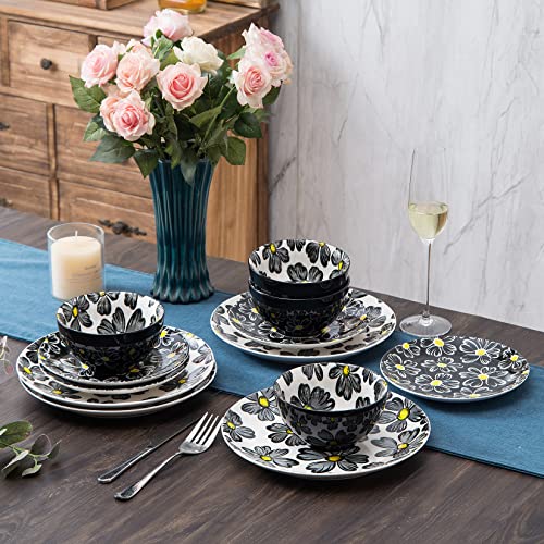 SAGOSKAT 12-pieces Dinnerware Set Ceramic Dish Set Plates Sets Service for 4, Bowl Sets, Stoneware Dinnerware Sets, 12pcs Plate and Bowl Set for kitchen - Image 3