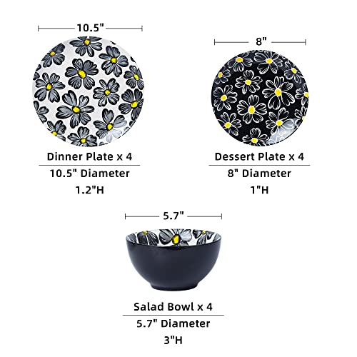 SAGOSKAT 12-pieces Dinnerware Set Ceramic Dish Set Plates Sets Service for 4, Bowl Sets, Stoneware Dinnerware Sets, 12pcs Plate and Bowl Set for kitchen - Image 2