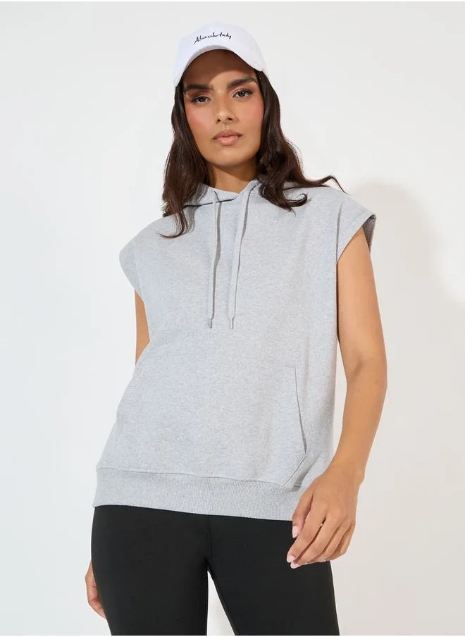 Styli Regular Fit Sleeveless Hoodie with Dropped Shoulder