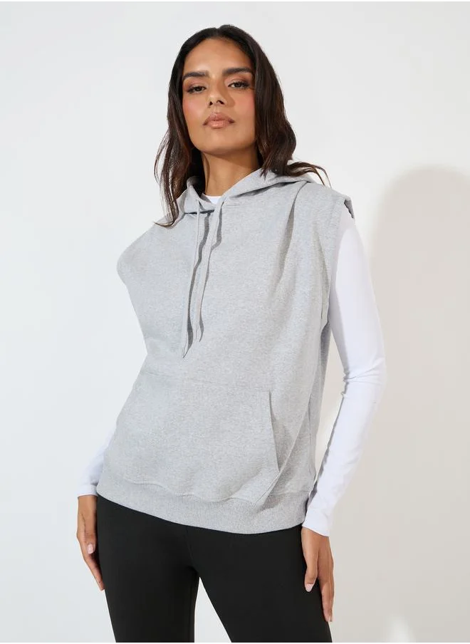 Styli Regular Fit Sleeveless Hoodie with Dropped Shoulder