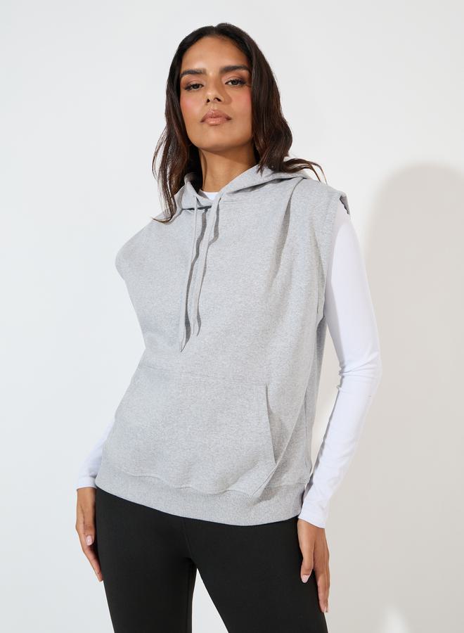Styli Regular Fit Sleeveless Hoodie with Dropped Shoulder  - Image 3