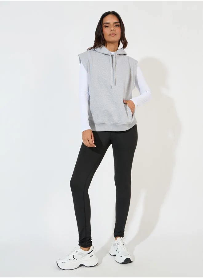 Styli Regular Fit Sleeveless Hoodie with Dropped Shoulder