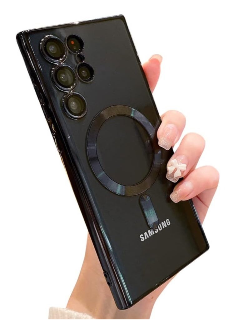 Raxoom for Samsung Galaxy S23 Ultra Case Magnetic Clear with Camera Lens Protector Full Protection MagSafe Electroplated Silicone Slim Fit Shockproof Protective Case Cover - Black - Image 1