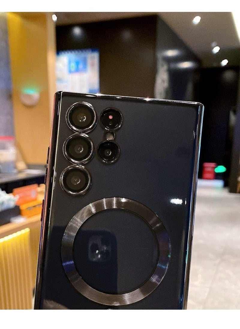 Raxoom for Samsung Galaxy S23 Ultra Case Magnetic Clear with Camera Lens Protector Full Protection MagSafe Electroplated Silicone Slim Fit Shockproof Protective Case Cover - Black - Image 2