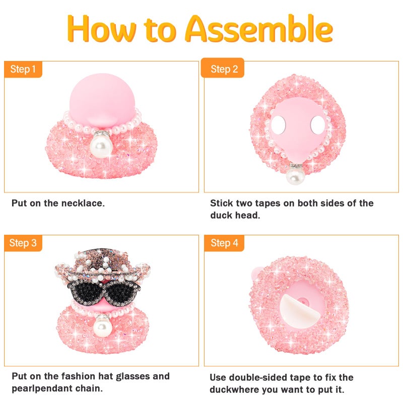 wonuu Pink Diamond Rubber Duck Car Ornaments Dashboard Decorations for Cool car Accessories with Diamond - Image 2