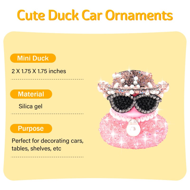 wonuu Pink Diamond Rubber Duck Car Ornaments Dashboard Decorations for Cool car Accessories with Diamond - Image 3