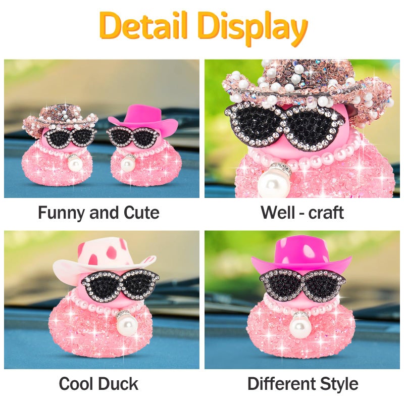 wonuu Pink Diamond Rubber Duck Car Ornaments Dashboard Decorations for Cool car Accessories with Diamond - Image 4