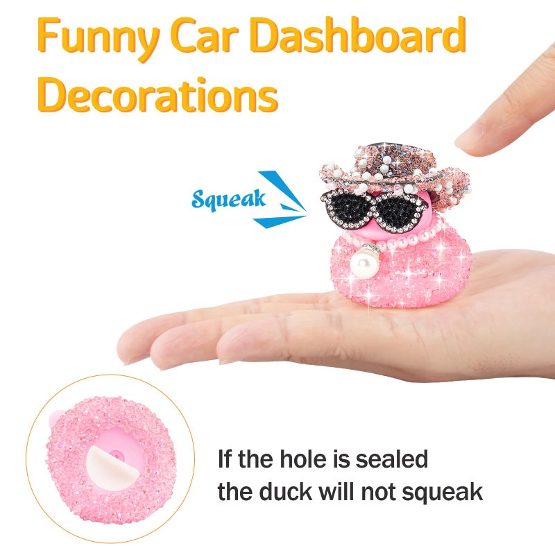 wonuu Pink Diamond Rubber Duck Car Ornaments Dashboard Decorations for Cool car Accessories with Diamond - Image 5