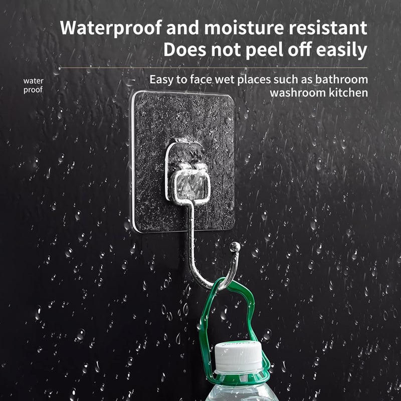 Large Adhesive Hooks for Hanging - Heavy Duty Wall Hooks , 22 lbs Capacity , Waterproof , Transparent , 8pcs - Image 5