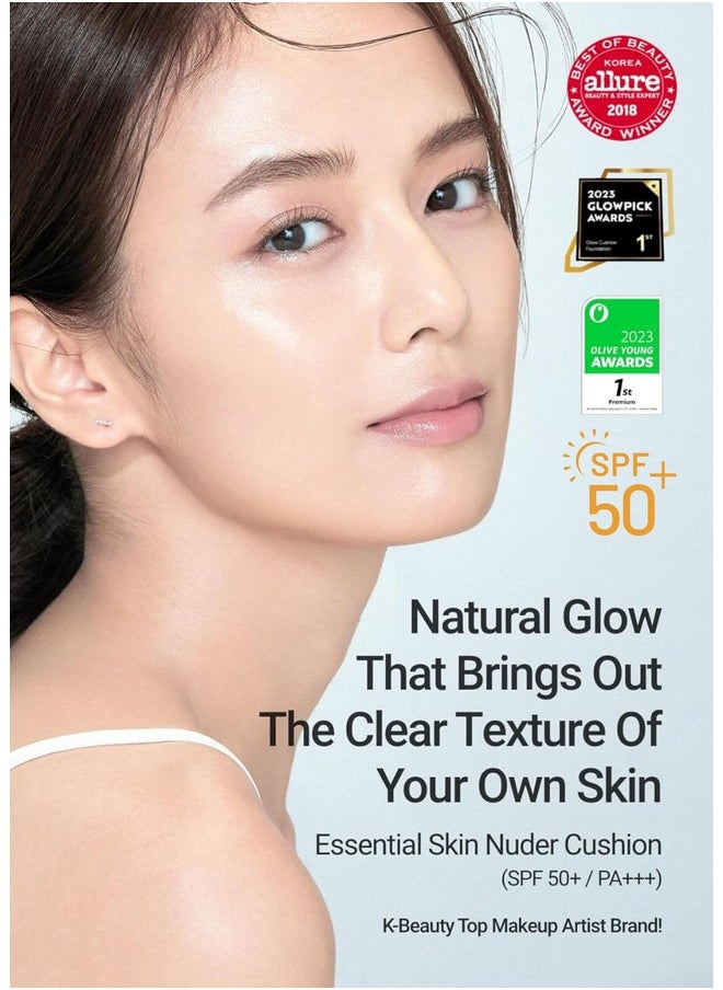 JUNG SAEM MOOL - [Jungsaemmool Official] Essential Skin Nuder Cushion (Light) | Refill Included | Natural Finish | Buildable Coverage | Makeup Artist Brand | Cream Foundation - Image 1