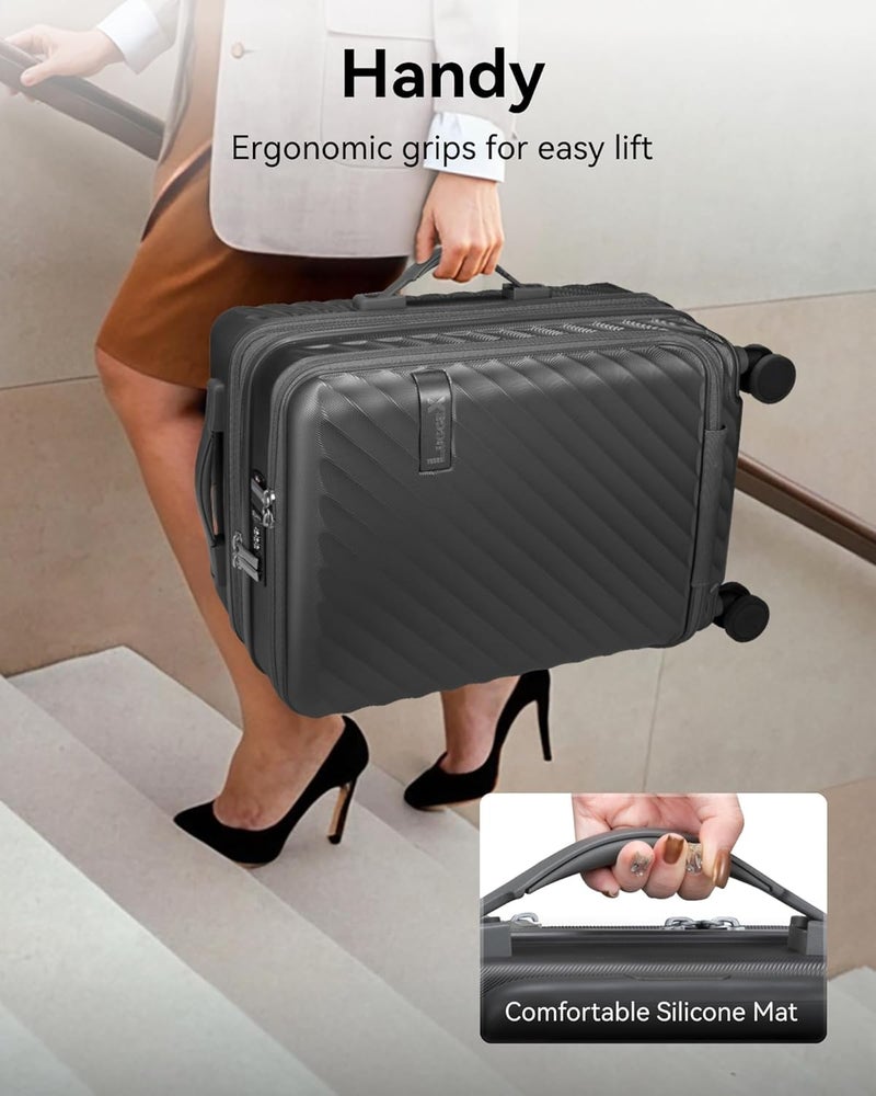 LUGGEX Carry On Luggage with Front Compartment and Cup Holder, KVF Expandable PC Hard Shell Suitcase with Front Pocket (FX-Plus, Midnight Blue, 2-Piece (20/Tote)) - Image 3