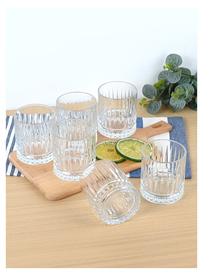 Ollieroo كؤوس زجاجية بنقش بارز، مجموعة من 6 كؤوس سعة 370 مل، أكواب شرب متينة للمشروبات، الماء، العصير، البيرة، النبيذ - مجموعة زجاجية خاصة، أدوات مائدة، آمنة في غسالة الصحون - Image 1