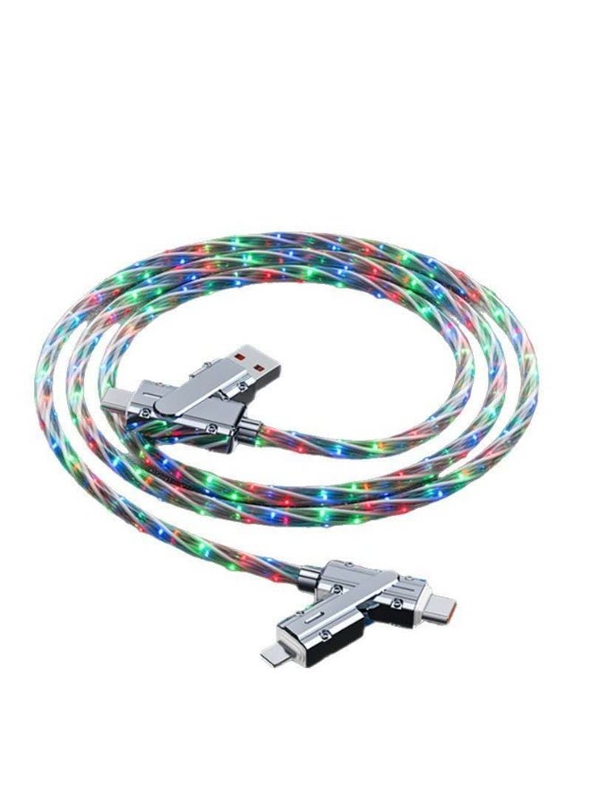 اكس ليفل ميتاليك [شحن سريع 100 واط وإضاءة RGB] كابل LED ذكي 4 في 1، كابل شحن USB A إلى USB C/C متعدد الألوان Starlight لأجهزة iPhone و Samsung و iPad - أضف إضاءة إلى شحنك - Image 1