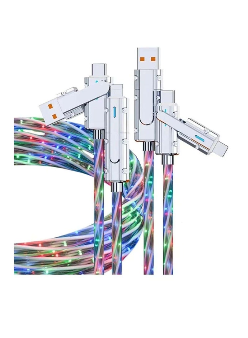 اكس ليفل ميتاليك [شحن سريع 100 واط وإضاءة RGB] كابل LED ذكي 4 في 1، كابل شحن USB A إلى USB C/C متعدد الألوان Starlight لأجهزة iPhone و Samsung و iPad - أضف إضاءة إلى شحنك - Image 2