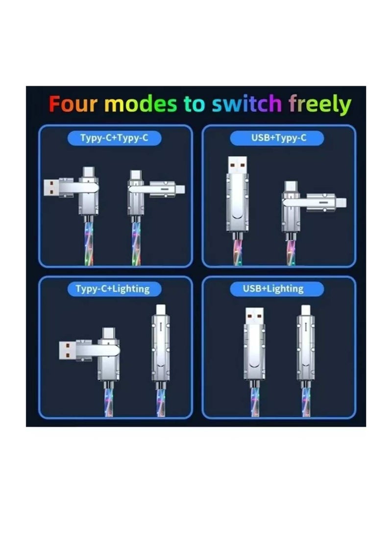 اكس ليفل ميتاليك [شحن سريع 100 واط وإضاءة RGB] كابل LED ذكي 4 في 1، كابل شحن USB A إلى USB C/C متعدد الألوان Starlight لأجهزة iPhone و Samsung و iPad - أضف إضاءة إلى شحنك - Image 3